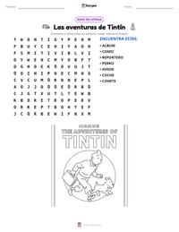 Vista previa de la hoja de trabajo imprimible de Las aventuras de Tintín