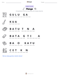 Prabaca lembar kerja cetak Manga