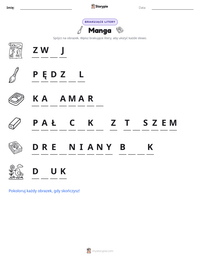 Podgląd drukowalnego arkusza ćwiczeń Manga