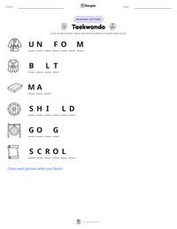 Taekwondo printable worksheet preview
