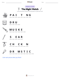 The Night Watch printable worksheet preview