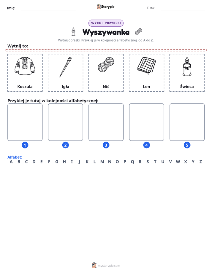 Wytnij i Wklej Alfabet