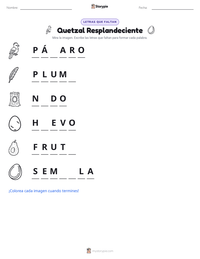 Vista previa de la hoja de trabajo imprimible de Quetzal Resplandeciente