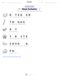 Giant Anteater printable worksheet preview