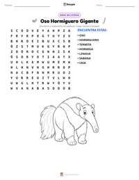 Vista previa de la hoja de trabajo imprimible de Oso Hormiguero Gigante