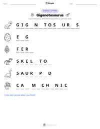 Giganotosaurus printable worksheet preview