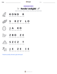 Podgląd drukowalnego arkusza ćwiczeń Kondor andyjski