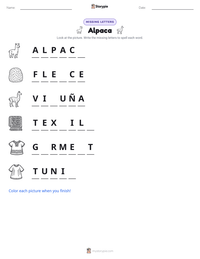 Alpaca printable worksheet preview