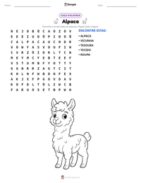 Prévia da folha de atividades imprimível Alpaca