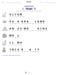 Vicuña printable worksheet preview