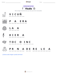 Vista previa de la hoja de trabajo imprimible de Vicuña