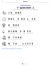 Aperçu de la feuille de travail imprimable Iguane marin