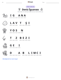 Deniz İguanası yazdırılabilir çalışma sayfası önizlemesi