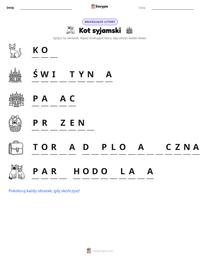 Podgląd drukowalnego arkusza ćwiczeń Kot syjamski