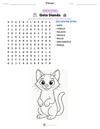 Vista previa de la hoja de trabajo imprimible de Gato Siamés