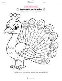 Vista previa de la hoja de trabajo imprimible de Pavo real de la India