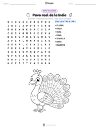 Vista previa de la hoja de trabajo imprimible de Pavo real de la India