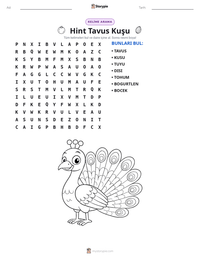 Hint Tavus Kuşu yazdırılabilir çalışma sayfası önizlemesi