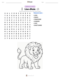 Aperçu de la feuille de travail imprimable Lion d'Asie