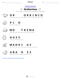 Vista previa de la hoja de trabajo imprimible de Ornitorrinco