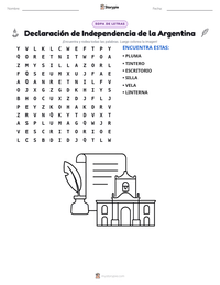 Vista previa de la hoja de trabajo imprimible de Declaración de Independencia de la Argentina