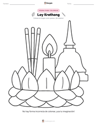 Vista previa de la hoja de trabajo imprimible de Loy Krathong