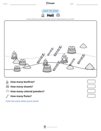 Holi printable worksheet preview