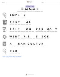 Inti Raymi printable worksheet preview