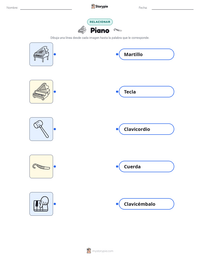 Vista previa de la hoja de trabajo imprimible de Piano