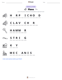Piano printable worksheet preview