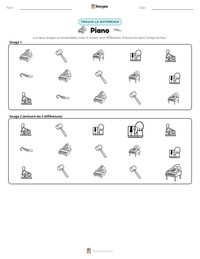 Aperçu de la feuille de travail imprimable Piano