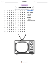 Kleurentelevisie afdrukbare werkblad voorbeeld