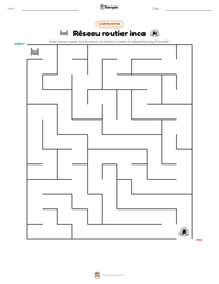 Aperçu de la feuille de travail imprimable Réseau routier inca