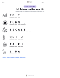 Aperçu de la feuille de travail imprimable Réseau routier inca
