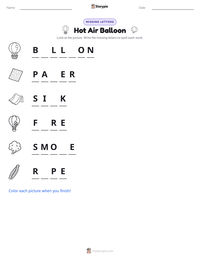 Hot Air Balloon printable worksheet preview