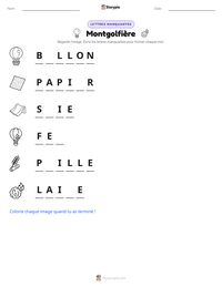 Aperçu de la feuille de travail imprimable Montgolfière