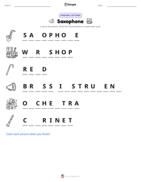 Saxophone printable worksheet preview