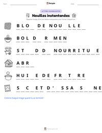 Aperçu de la feuille de travail imprimable Nouilles instantanées