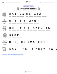 Podgląd drukowalnego arkusza ćwiczeń Makaron instant