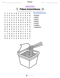 Vista previa de la hoja de trabajo imprimible de Fideos Instantáneos