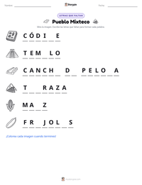 Vista previa de la hoja de trabajo imprimible de Pueblo Mixteco