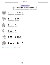 Vista previa de la hoja de trabajo imprimible de Sucesión de Fibonacci