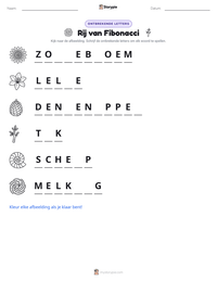 Rij van Fibonacci afdrukbare werkblad voorbeeld