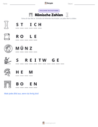 Römische Zahlen druckbare Arbeitsblatt Vorschau