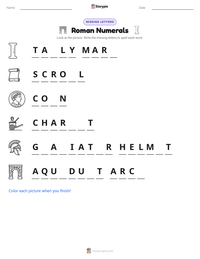 Roman Numerals printable worksheet preview