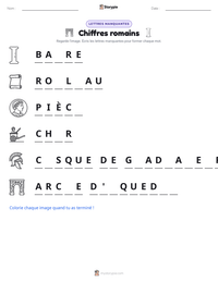 Aperçu de la feuille de travail imprimable Chiffres romains
