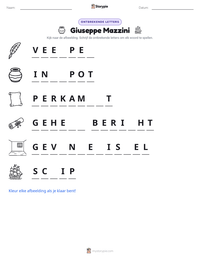 Giuseppe Mazzini afdrukbare werkblad voorbeeld