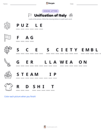 Unification of Italy printable worksheet preview