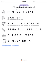 Vista previa de la hoja de trabajo imprimible de Unificación de Italia