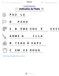 Aperçu de la feuille de travail imprimable Unification de l'Italie